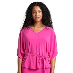 Sympli Slouchy V-Neck Top with Tie-Peony Pink -Size 12-NWT
